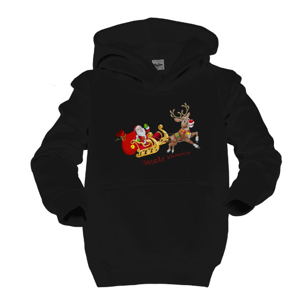 Detská mikina s kapucňou s potlačou Santa a Rudolf